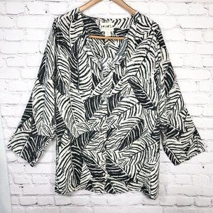 Womens 100% Linen Breezy Floral Roll Tab Beach Blouse Tunic Top Sz 1X